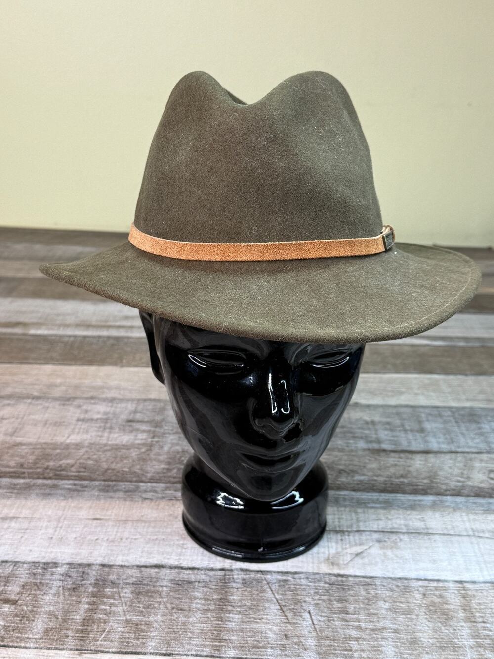 Vintage Eddie Bauer Lite Felt Wool Fedora Hat Size Small Olive Green Made USA